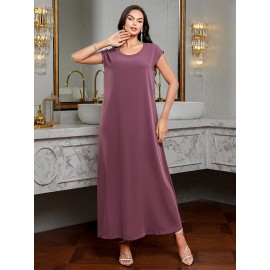 [Handmade Beaded Abaya Set] 3136 Handmade Beaded Abaya Set for Women - Lavender Long Tunic with Golden Accents, Includes Camisole and Outerwear, Perfect for Spring/Summer, Casual Elegant Wear, Elegant Attire | Beaded Embellishments | Nonstretch Fabric