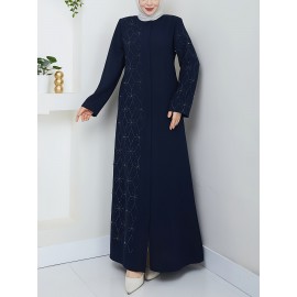 Middle Eastern Muslim Solid Color Elegant Rhinestone Abaya 8325