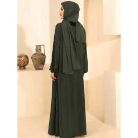 1pc Women'S Elegant Abaya Dress - Loose Fit Solid Color Muslim Prayer Dress with Belt, Lightweight Breathable Fabric for Spring Summer Fall, Casual & Formal Wear, Modest Muslim Women'S Clothing