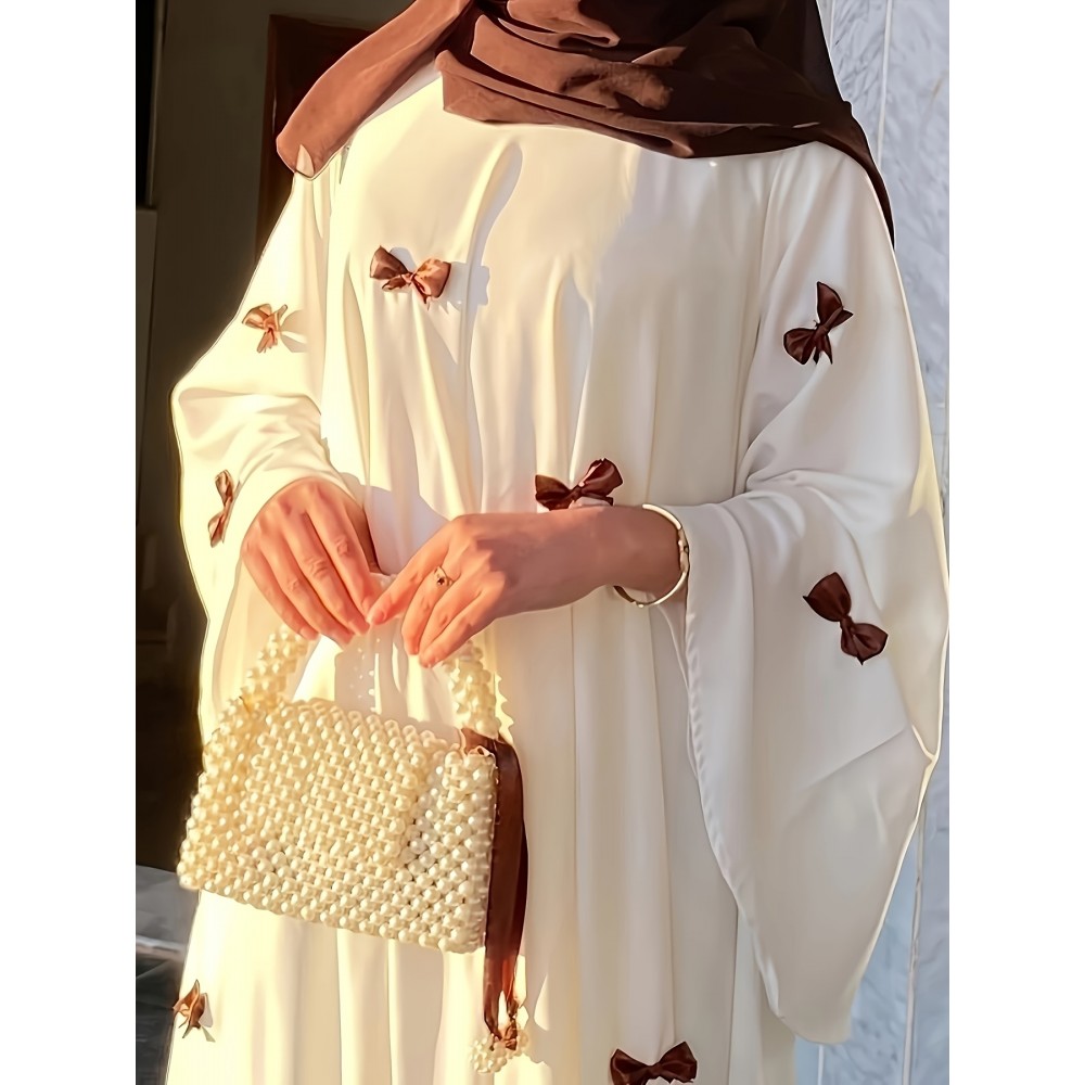 [Butterfly Bow Abayas Set] Elegant Butterfly Bow Abayas Set - Long Robe Dress and Headscarf