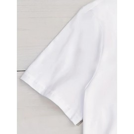 Women's Casual Graphic Print T-Shirt - Short Sleeve Crew Neck, Summer & Spring Essential, White with Palm Tree Design, Machine Washable, Medium Stretch Fabric, Relaxed Fit Top | Vacation Style Shirt | Nontransparent Material