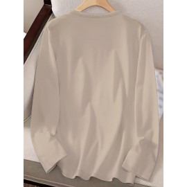 Women's Casual Long Sleeve Crew Neck T-Shirt - Forest Graphic Print with Pine Trees & Bear Silhouette, Medium Stretch Machine-Washable Top for Spring/Fall, Regular Fit Nature-Inspired Casual Attire, Allseason Apparel, Mediumelastic Fabric