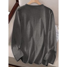 [Wolf Graphic Print Crew Neck Tee] 1pc Casual Wolf Graphic Print Long Sleeve Crew Neck T-Shirt - Polyester Top with Slight Stretch - Animal Pattern Pullover for All Seasons