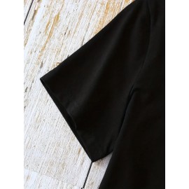 1pc Women's Anime Graphic T-Shirt - Black & White Geometric Character Print, Casual Short Sleeve Top for Spring/Summer, Machine Washable Comfort Fit, Birthday & Holiday Gift Idea, Everyday Apparel, Youthful Style, Relaxed Fit