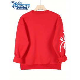 Disney Official Women's Y2K Minnie Mouse Graphic Sweatshirt - Pink with Black & White Polka Dots, Loose-Fit Round Neck Long Sleeve Pullover, Cozy Fall Winter Casual Outfit for Themed Events & Casual Attire