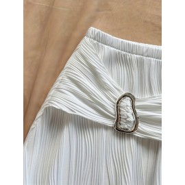 [Elegant Summer Two-Piece Set] Elegant Women's Summer Two-Piece Set - V-Neck Strap Top with Bow Detail & High-Waisted Skirt, Polyester Blend, Textured Fabric, Perfect for Spring/Summer, Casual Attire