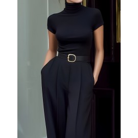 Timeless Turtleneck Top & High-Waisted Trousers Set(No belt)