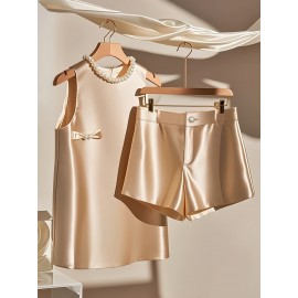 [Elegant Top Set] Elegant Sleeveless Top and Shorts Set | Women's Casual Pants Outfit