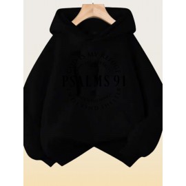 [Cozy Christian Faith Hoodie] 100% Polyester Cozy Women's Pink Christian Faith Hooded Sweatshirt with Psalm 91 Bible Verse Print | Machine-Washable Pullover for Casual Wear | Inspirational Religious Apparel for Fall/Winter Layering